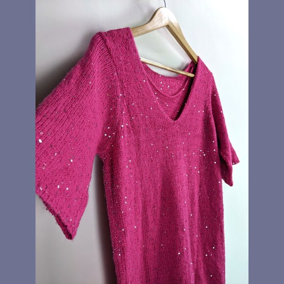 Vero Moda Womens Sparkling Knitted Sequin Mini Sweater Dress Pink/Silver - Picture 3 of 5